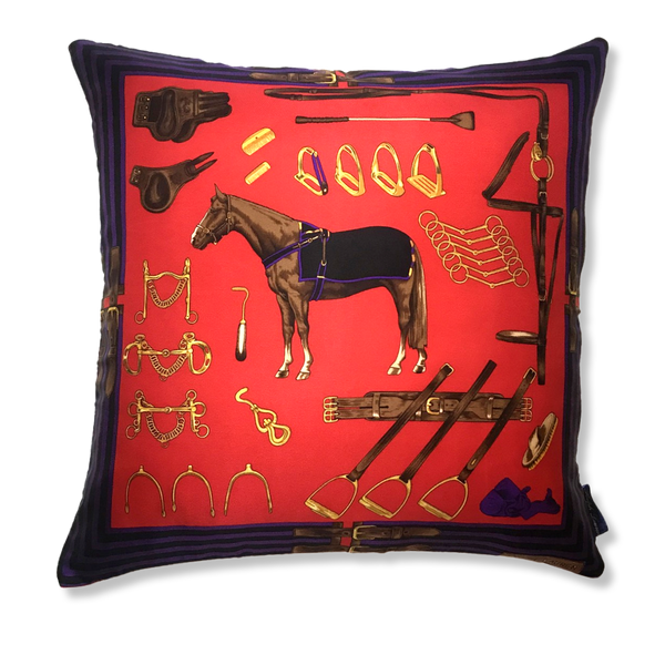 GG Logo Arabesque Red Vintage Silk Scarf Pillows 20
